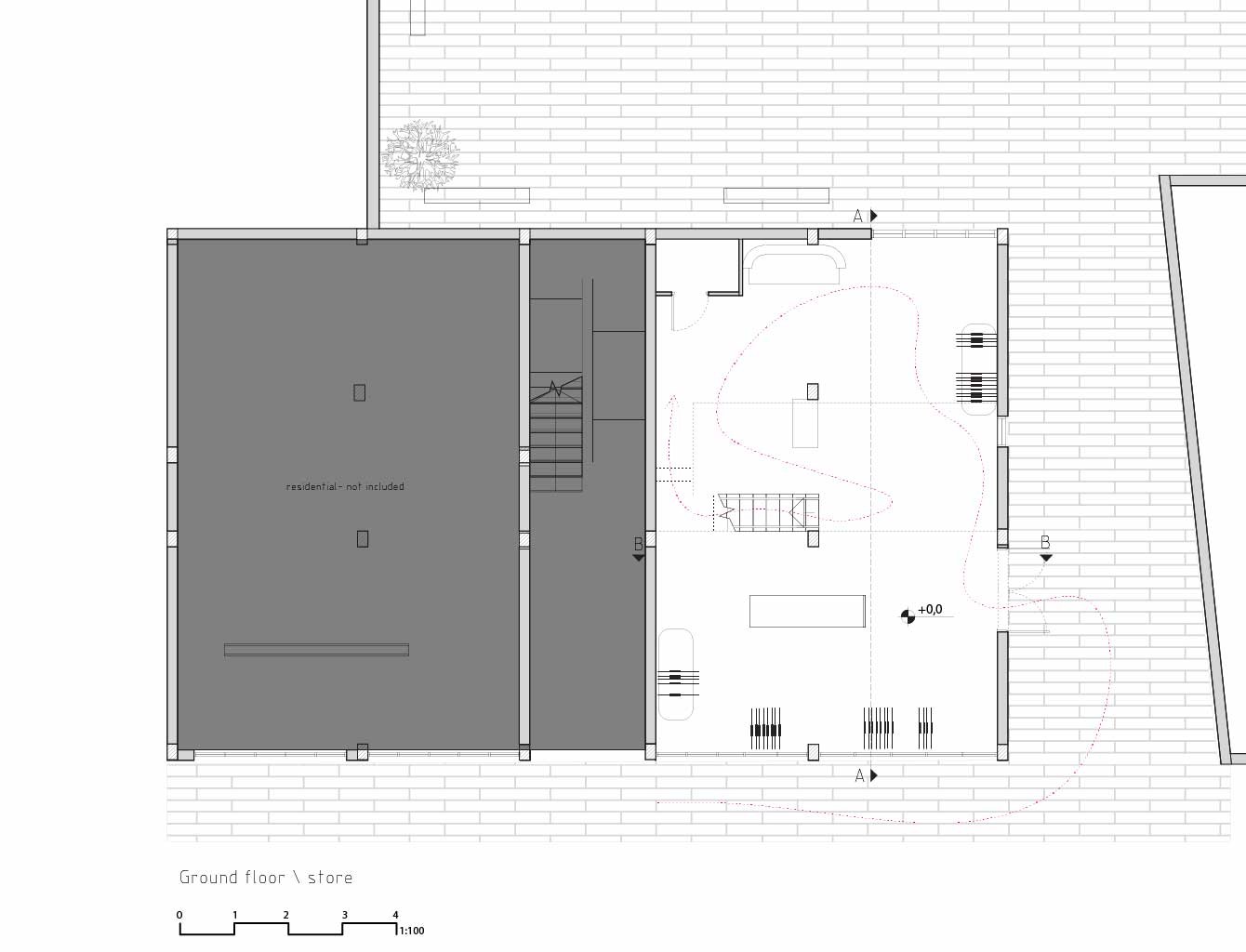 Plan and section, scale 1:20
