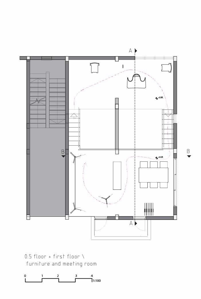 Plan and section, scale 1:20