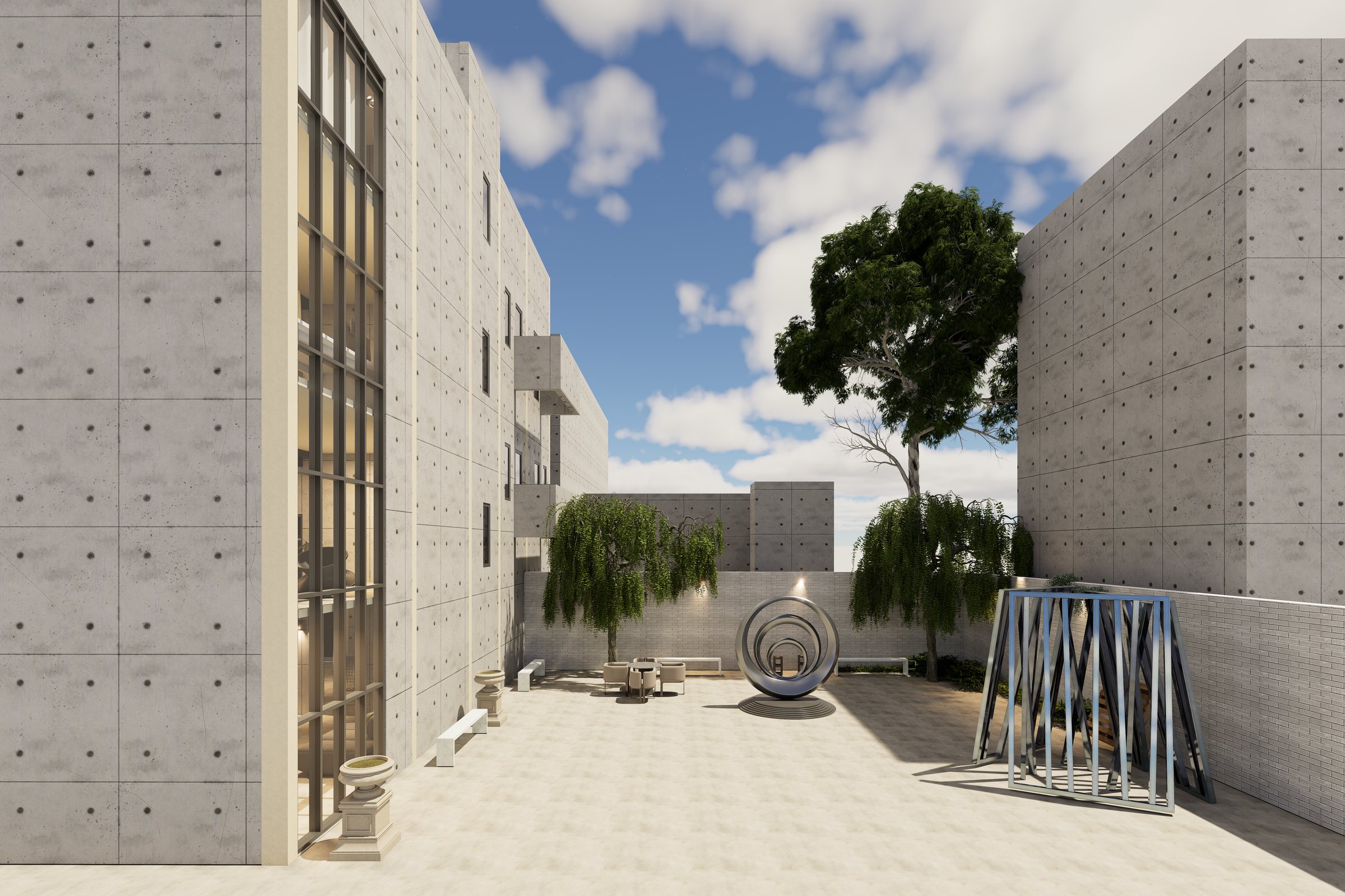 Concrete courtyard of the Designer House project